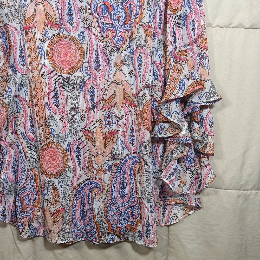 Vince Camuto Pink, Blue & Silver Paisley Blouse - Picture 8 of 9